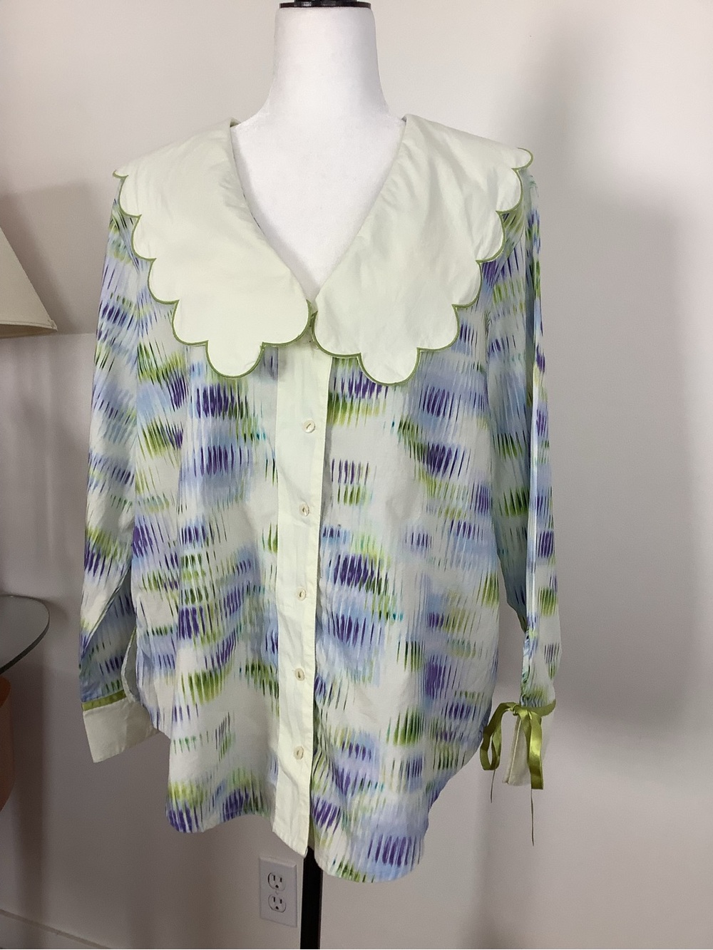 Anthropologie LyreBird Scalloped Collar Buttondown Shirt , Women’s Sz. L, NEW - Picture 2 of 14